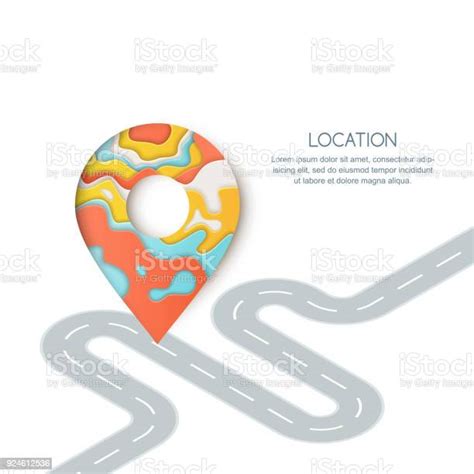 Road Way Location And Gps Navigation Paper Cut Vector Illustration Of