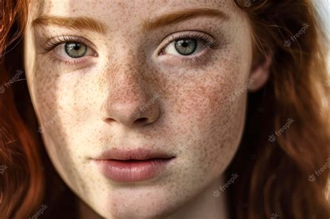 Premium Photo Closeup Portrait Of Redheaded Girl With Freckles