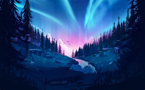 Auroral Forest 4k Wallpaper