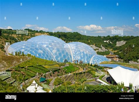 The Geodesic Domes Or Biomes Of The Eden Project Cornwall Uk Stock