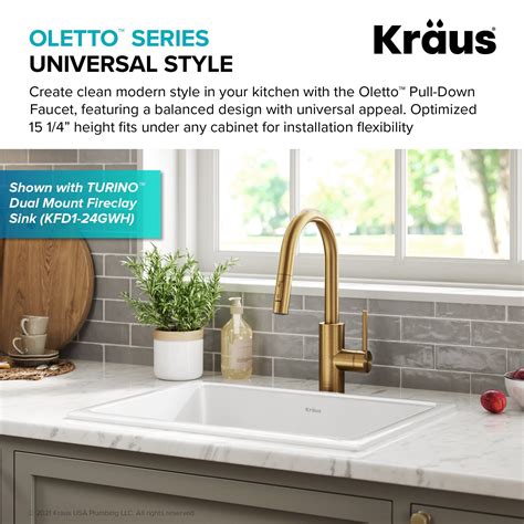 Kraus Oletto Single Handle Pull Down Kitchen Faucet In Brushed Brass Finish Walmart Com