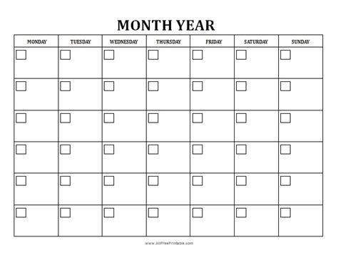 Download Download Blank 5 Day Monthly Calendar Template Free Free