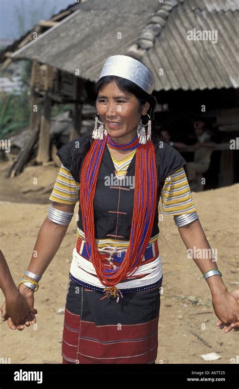 China Yunnan Province Simao Region Wa Minority Woman In Traditional Dress Dances Stock