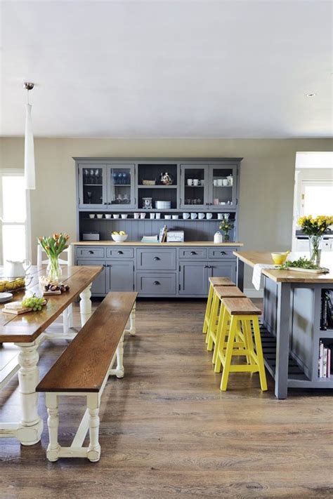Comes with gray granite countertop and subway backsplash tile. Yellow Grey Family Kitchen | Home kitchens, Kitchen inspirations, Kitchen decor