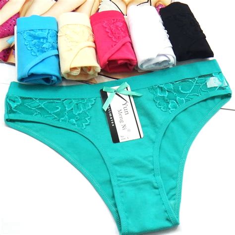 Pack Of 5 Low Rise Lady Bikini Panties Laced Cotton Women Briefs T