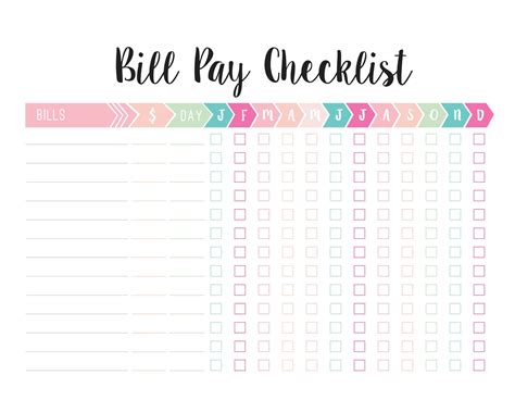 Free Printable Bill Pay Checklist Template And Monthly Word Excel