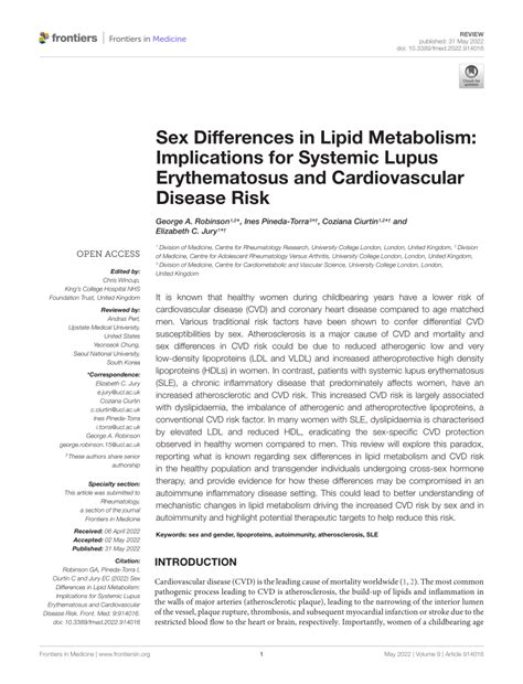 Pdf Sex Differences In Lipid Metabolism Implications For Systemic