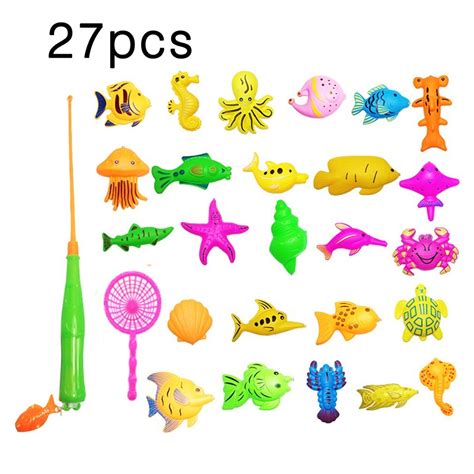 27pcs Set Plastic Magnetic Fishing Toy Baby Bath Toy Fishing Game Kids