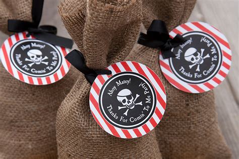 Pirate Birthday Party Favor Tags Red Black And White Diy Etsy