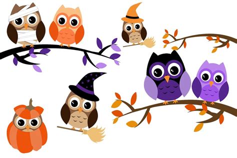 Halloween Owls Clip Art Set Custom Designed Illustrations ~ Creative