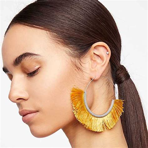 Za Boho Tassel Hoop Earrings For Women Bohemian Gold Round Earring