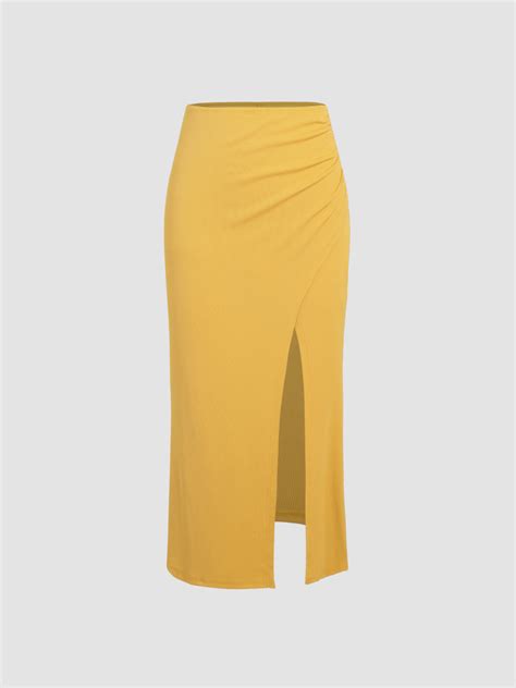 Ruched Split Knitted Maxi Skirt Cider