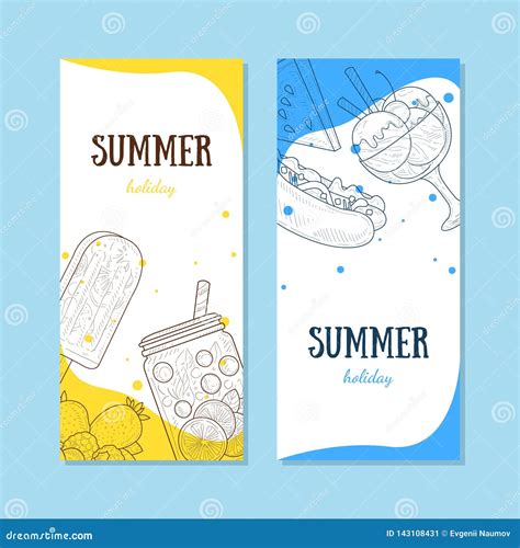 Summer Holiday Banners Set With Summertime Food Vector Illustration