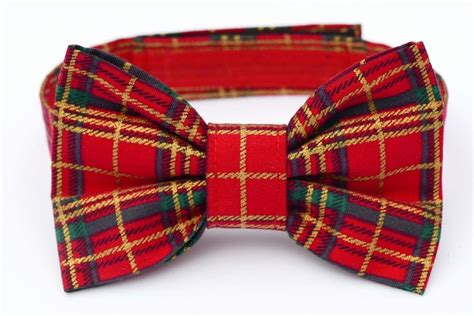 Red And Gold Tartan Dog Bow Tie