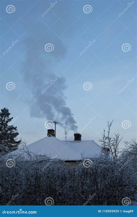 Winter Landscape With Two Smoky Chimneys Stock Image Image Of