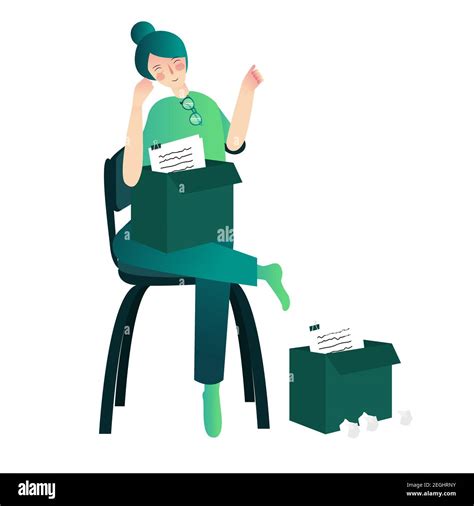 Woman Sit On Chair Holding Box Filled With Paper Cartoon Flat Style Stock Vector Image Art Alamy