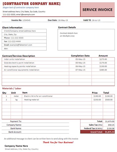 Contractor Invoice Template Wave Accounting
