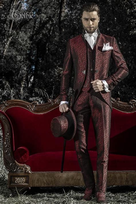 Ongala 2009 Red Brocade Prince Italian Wedding Suit For Men Gothic