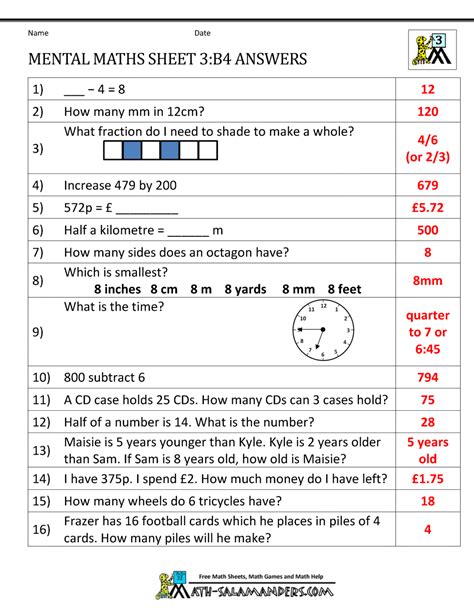 Fourth grade math worksheets, including multiplication and division worksheets, graph paper, multiplication charts and more extra math worksheets appropriate for fourth grade. Mental Maths Year 3 Worksheets