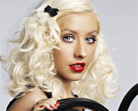 Christina Aguilera Red Black Blonde Woman Singer Lips Girl Face