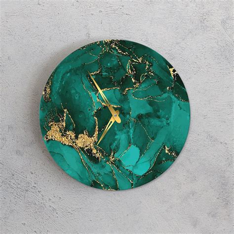Marble Wall Clock Green And Gold Wall Clock Turquoise Wall Clock