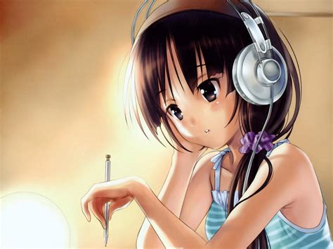 Download Anime Girl Listening Music Flirty Girl With
