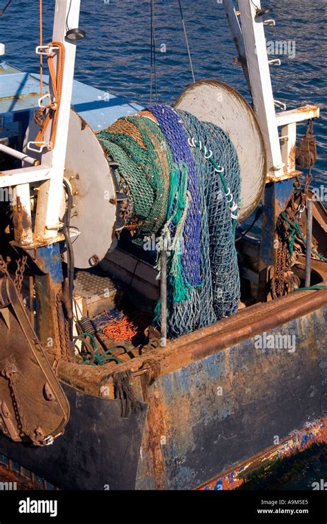 Dh Harbour Stromness Orkney Fishing Trawler Stern Nets Lifting Tackle