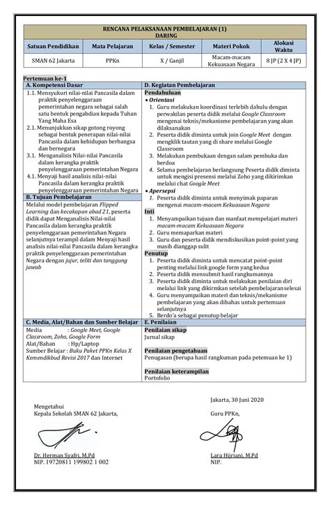 Penilaian  sikap (aktifitas selama pembelajaran,antuasias saat belajar melalui pembelajaran daring dan ketepatan waktu dalam mengumpul tugas)  pengetahuan (soal. Contoh Rpp Daring Smk Pkn - Unduh File Guru
