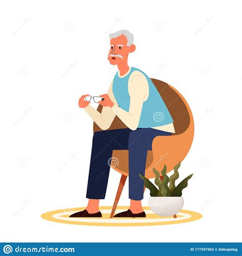 Tired Old Man Sitting In The Armchair Eldery Person With Lack Stock