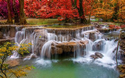 Waterfalls Seasons Autumn Nature 4030