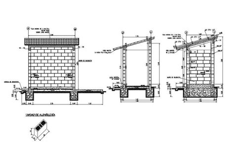 Brick Masonry Wall And Foundation 2d View Cad Construction Block