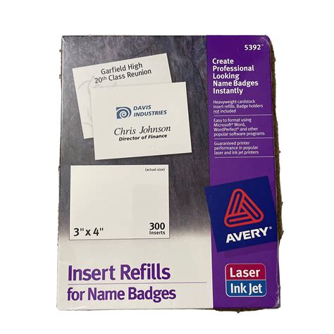 Avery Templates Name Badge Insert Refills Laser Inkjet 3 X 4 White