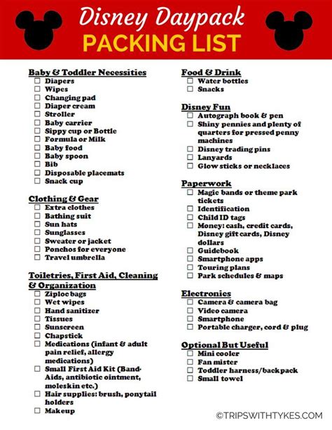 First movie on the list: Packing List for Your Disney Daypack (Free Printable ...