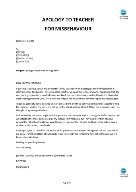 Apology Letter To School Template In Pdf Word Letter