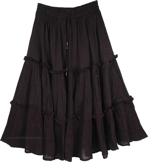 midnight magic tiered cotton mid length skirt black misses tiered skirt vacation beach