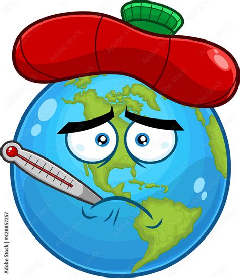 Sick Earth Globe Cartoon Character With Thermometer And Ice Bag Vector