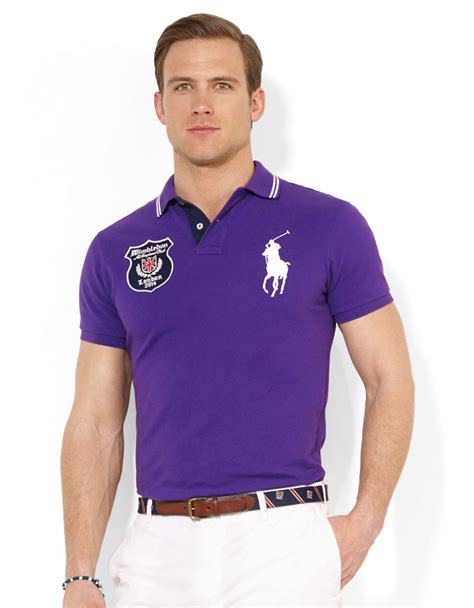 Polo Ralph Lauren Wimbledon Customfit Tippedcollar Polo Shirt In Purple