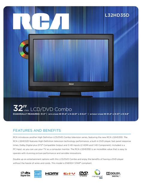 Rca L32hd35d 32 720p Lcd Dvd Combo Specifications Pdf Download Manualslib