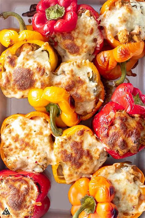 Top each stuffed pepper with about a tablespoon of pizza sauce. Stuffed Peppers Without Rice - Little Pine Low Carb