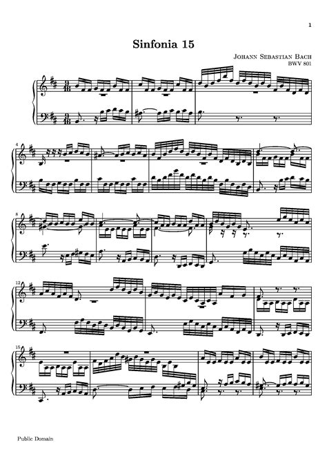 Bach Johann Sebastian Sinfonia 15 Bwv 801 Sheet Music For Piano
