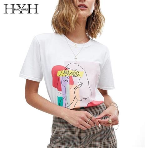 hyh haoyihui 2019 new summer girls tops retro pure color minimalist casual style t shirt print o