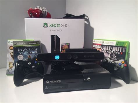 Microsoft Xbox 360 E 4gb Console Black 4 Gb Kinect 5 Games Box