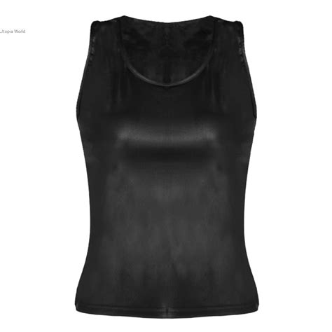 Ladies Sexy Party Leather Tank Tops Fashion Vest Women Club Crop Top