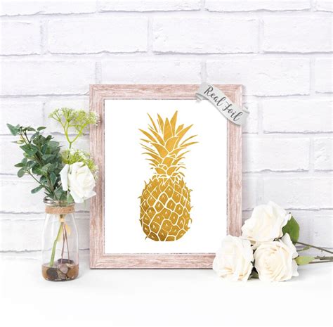 Pineapple Decor Gold Foil Print Pineapple Wall Art Gold Etsy