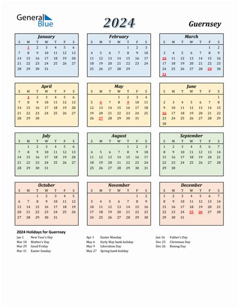 2024 Guernsey Calendar With Holidays