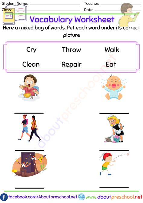 Worksheet On Vocabulary 10 About Preschool