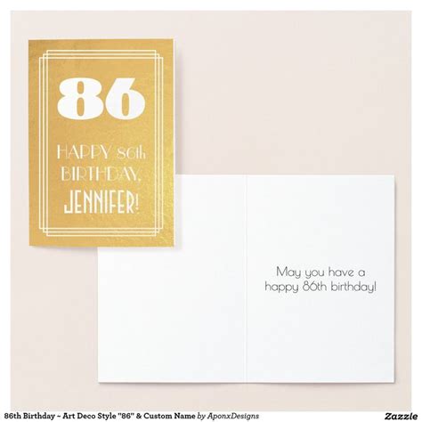 86th Birthday Art Deco Style 86 And Custom Name Foil Card Zazzle