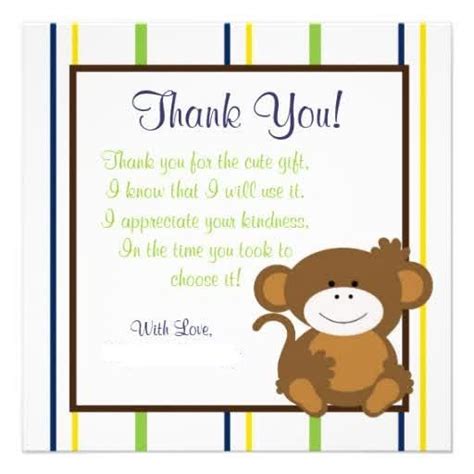 Writing baby shower thank you cards. Baby Thank You Card Wording - Richery Glow | Baby thank you cards, Generic baby shower, Monkey ...