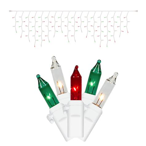 9 Foot 100 Red White Green Light Christmas Icicle Set W White Wire