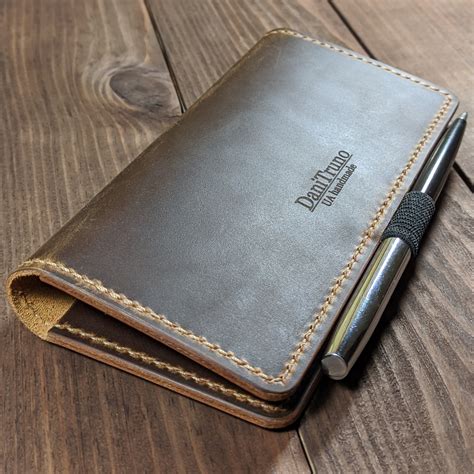 Distressed Leather Checkbook Holder With Pen Loop Check Cover With Pen